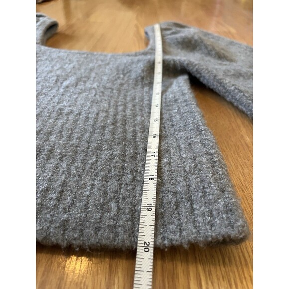 Zara Gray Square Neck Puff Sleeve Ribbed Knit Sweater Size Small - Picture 9 of 10